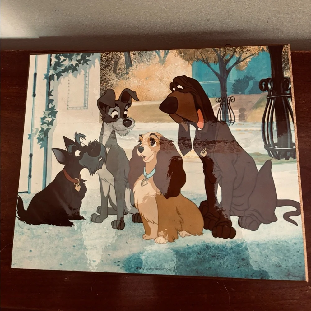 Vintage Walt Disney Productions Lady & The Tramp Wooden Plaque Wall Art, 8x10 - Picture 2 of 5